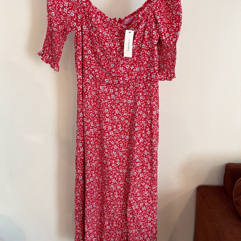 Francesca's Collections Red Floral Long Sleeve Dress